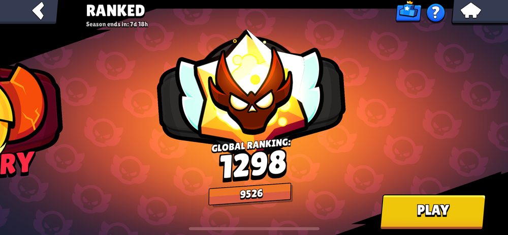 Brawl Stars ranked screen showing a global ranking of 1298