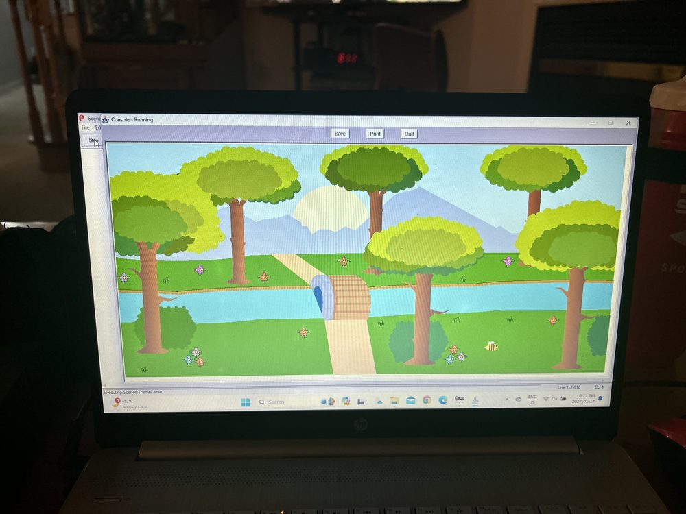 A Java program Michael wrote rendering a scenery scene on his laptop